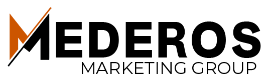 Mederos Marketing Group logo featuring a stylized orange M and bold black wordmark with 'MARKETING GROUP' beneath.