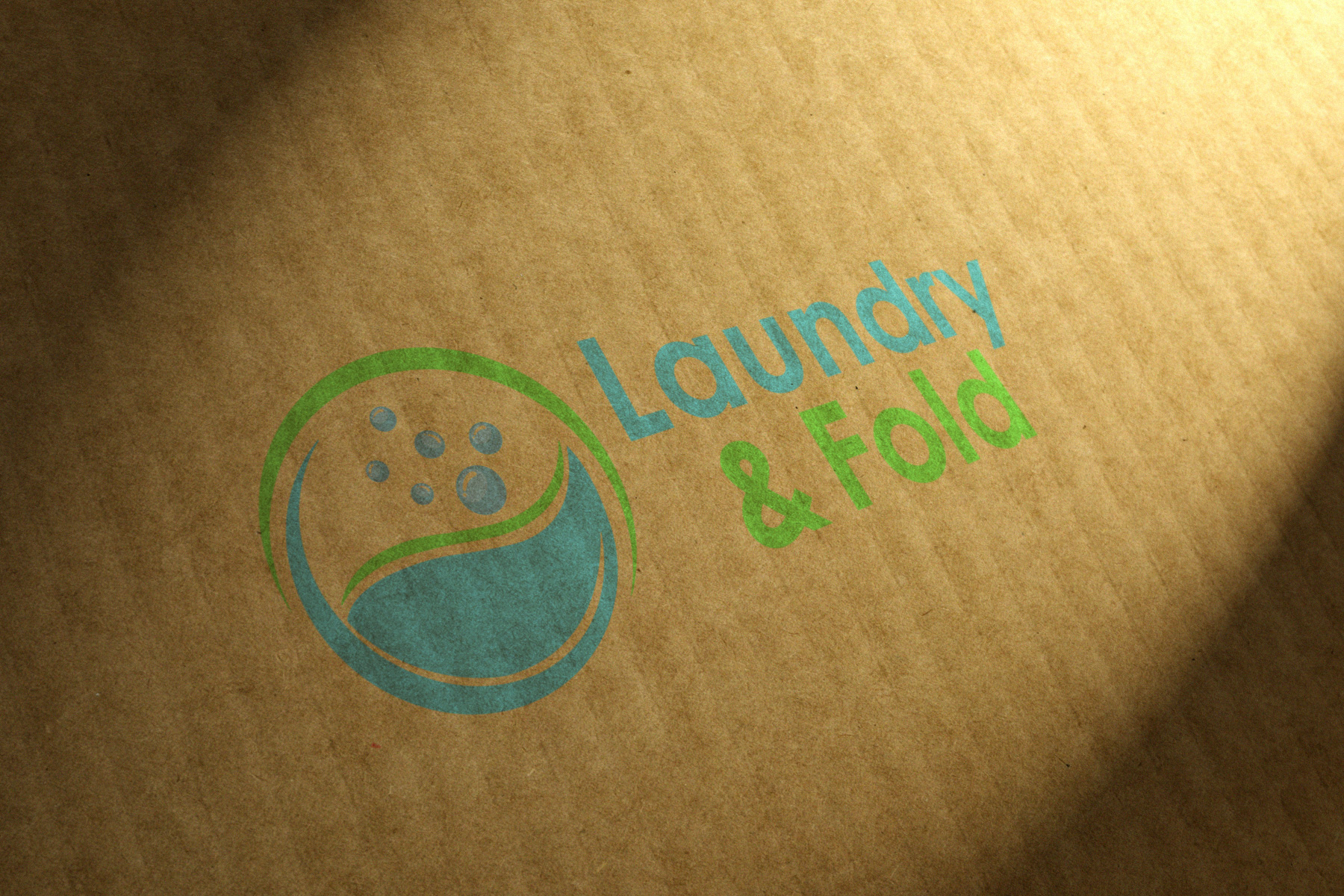 Brand graphic: teal 'Laundry & Fold' text with a circular teal-green logo on a brown textured background.